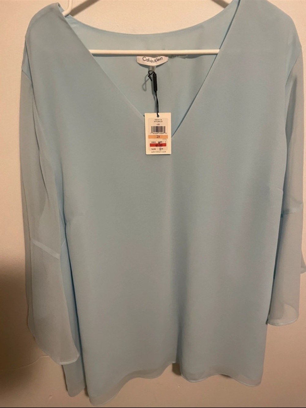 Calvin Klein Pale Blue V-Neck Chiffon Blouse